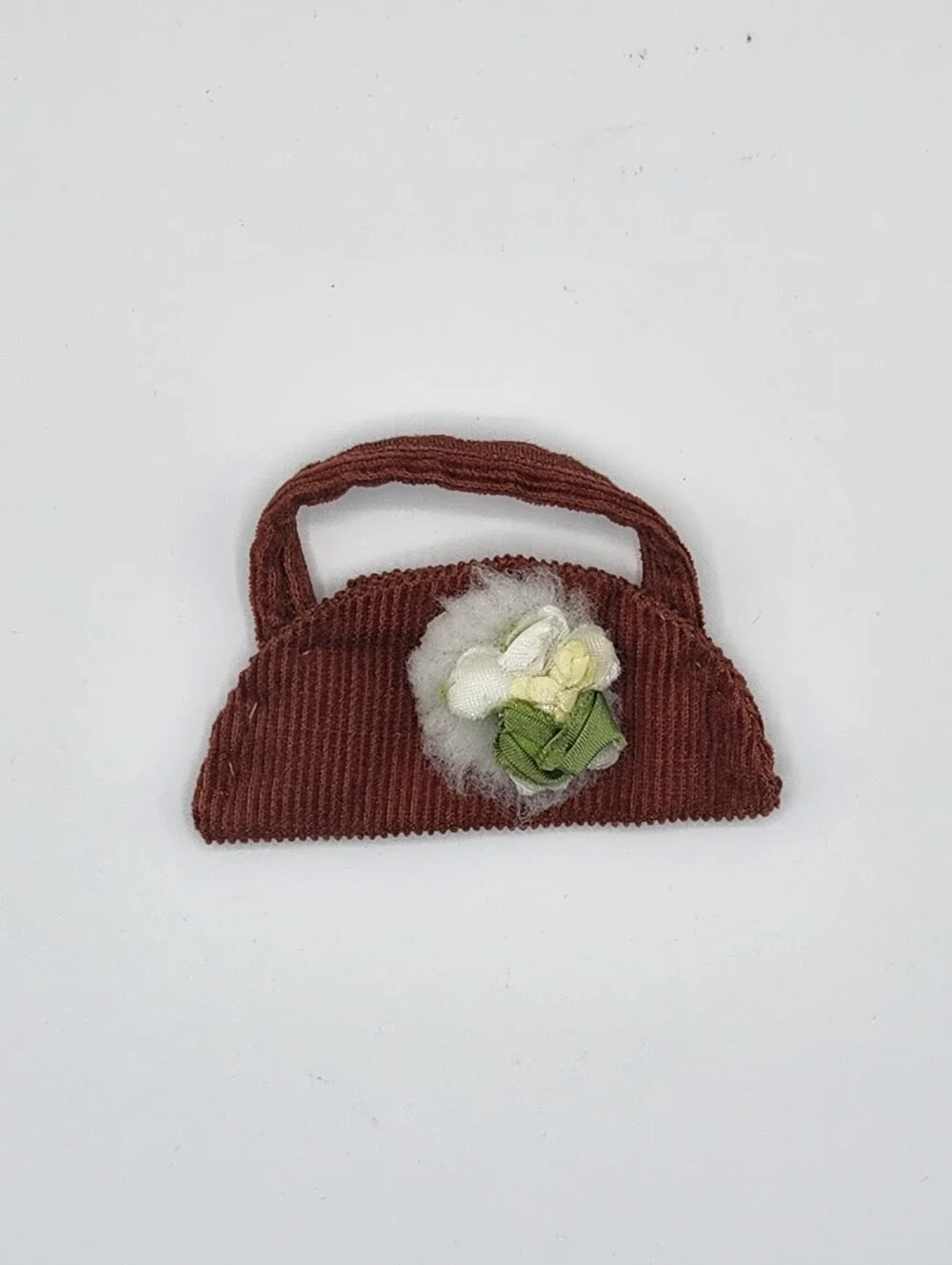 Vintage Barbie Handmade Corduroy Coat Hat Purse Set Brown Rust